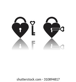 Love heart lock icon with reflection