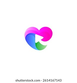 love heart logo with arrow combination in 3d colorful design style