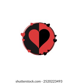 Love heart logo with heart boundry in red and black color