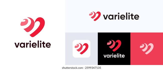 Love heart logo design, Abstract heart symbol composed of layered, curved shapes with color, Simple modern love symbol icon, Creative Dynamic love Logo for business and technology or Brand Identity