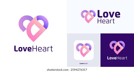 Love heart logo design, Vibrant love Logo with colorful gradient style used pink purple, Love icon with pattern background, Creative concept Dynamic love Logo for dating app or find mate and identity.