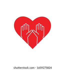 Love, heart logo with hand. Cooperative vector logo