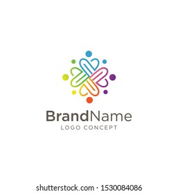 love heart logo teamwork people business. caring group logo design vector icon
