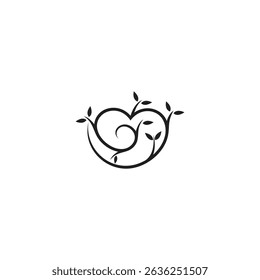 love heart logo with tree branches in flat vector design