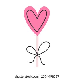 Love heart lollipop. Sweet dessert for Valentine's Day. Vector illustration.