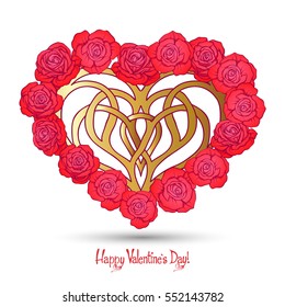 Love heart made of rose bouquet for Valentine's Day or wedding. Stock vector