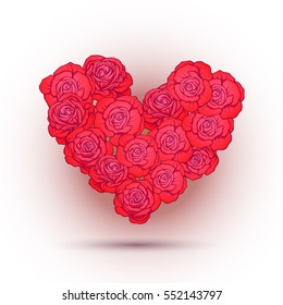 Love heart made of rose bouquet for Valentine's Day or wedding. Stock vector