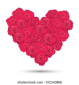 Love heart made of rose bouquet for Valentine's Day or wedding. Stock vector