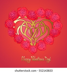 Love heart made of rose bouquet for Valentine's Day or wedding. Stock vector