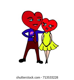 Love heart, man and woman, cartoon on white background.vector
