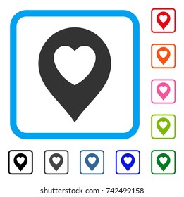 Love Heart Marker icon. Flat gray pictogram symbol inside a light blue rounded rectangle. Black, gray, green, blue, red, orange color additional versions of Love Heart Marker vector.