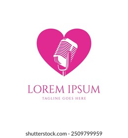 Love Heart with Microphone Mic Icon for Podcast Radio Broadcast for Entertainment Comedian or Sing Illustration design inspirações