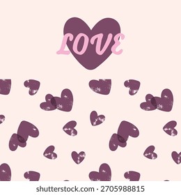 Love Heart Minimal Distressed Pattern – Retro Pastel Kidswear Vector Illustration. Valentine’s Day themes, nursery decoration, textile patterns, greeting cards and modern vector artwork.