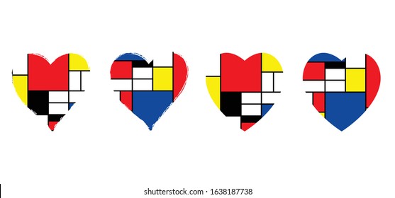 Love heart month. Checkered Piet Mondrian style emulation. The Netherlands art history and Holland painter. Dutch mosaic or checker line pattern banner or card.