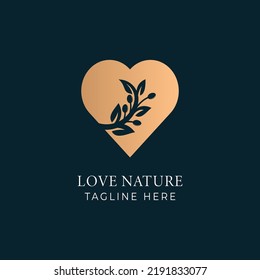 Love Heart Natural Herbal Olive Leaf Flower Logo Design Vector Template