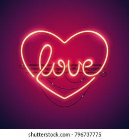 Love heart neon sign makes it quick and easy to customize your romance holiday projects. Used neon vector brushes included.