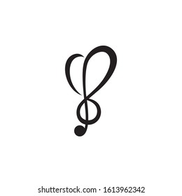 love heart note music logo template silhouette