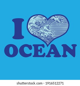 I Love Heart Ocean Vector Illustration