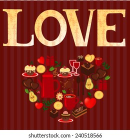 Love and heart on dark red background