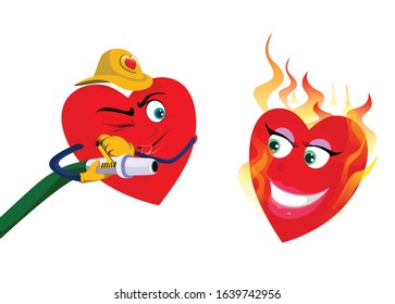 love heart on fire vector cartoon
