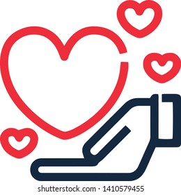 Love heart on hand icon in trendy flat style isolated on white background