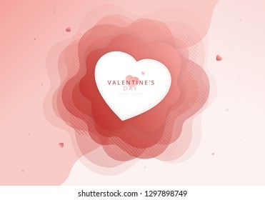 Love heart on a liquid futuristic flower. Valentine’s Day abstract graphic shape. Living coral color, top view. Trendy modern design. EPS 10