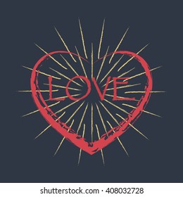 Love with heart on rays for web background