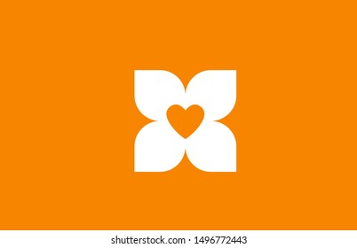 love heart orange white alphabet letter x for company logo icon design. Suitable as logotype for a business