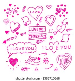 love heart outline vector set