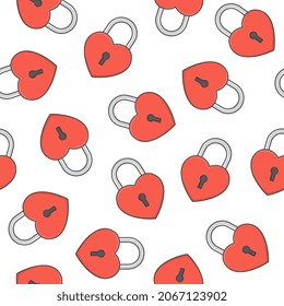 Love Heart Padlock Seamless Pattern On A White Background. Padlock Icon Vector Illustration