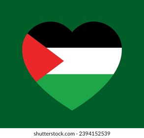 Love heart with Palestinian national flag - support, sympathy and solidarity with Palestine. Vector illustration.