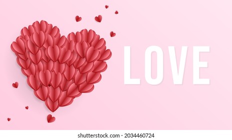 Love Heart paper cut red and pink color on pink background , Flat Modern design , Illustration Vector  EPS 10
