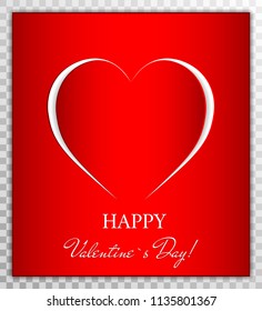 Love Heart from paper cut style, Valentines day card vector illustration on transparent background.  Greeting card, poster, banner collection.