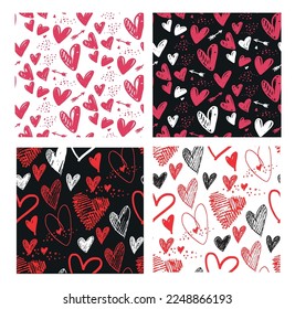 Love heart pattern background. Cute hand drawn heart template art - for Valentine's Day.