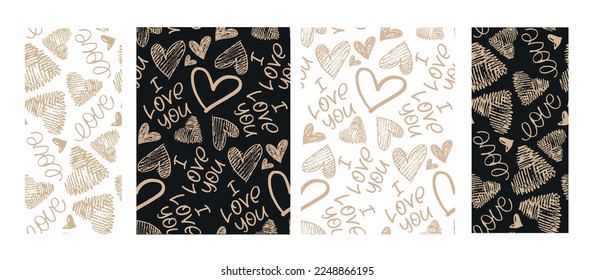 Love heart pattern background. Cute hand drawn heart template art - for Valentine's Day.