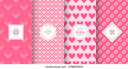 Love heart patterns. Set of vector patterns with hearts. Pretty chic background. Patterns for celebrations, wedding invitation, scrapbooking mother's day and valentine's day. Soft red color