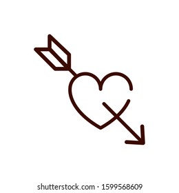 love heart pierced for arrow romantic passion feeling related icon vector illustration thick line