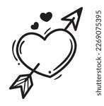 love heart pierced by arrow doodle icon isolated