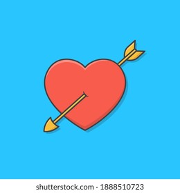 Love Heart Pierced By An Arrow Vector Icon Illustration. Red Heart Flat Icon