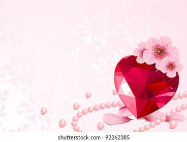 Love Heart and pink cherry blossom design