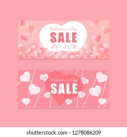 Love Heart pink color tone Valentine's day theme promotion banner sale vector background