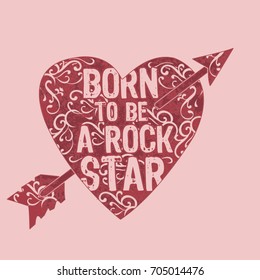 Love  heart pink rock star typography, tee shirt graphics, vectors