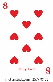 Love. Heart. Playing card. Flat. 8. Vector illustration. 