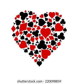 Love heart of the playing cards suits. Isolated on white background. Vector illustration, eps 8.