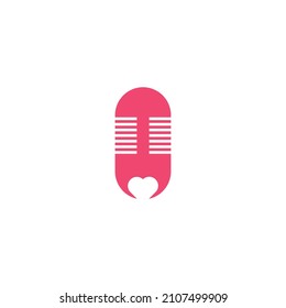 Love Heart Podcast Mic Simple Logo Template for Your Media Broadcast