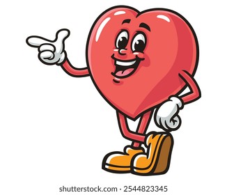 Love Heart with pointing finger pose,   Cartoon Mascot Illustration Character Vector Clip-art Hand-drawn Logo Design