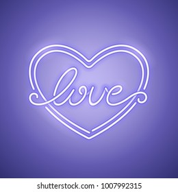 Love heart purple neon banner makes it quick and easy to customize your romance holiday projects. Used neon vector brush included.