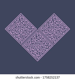 Rectángulo del corazón de amor laberinto abstracto con entrada y salida.rompecabezas del juego vector con solución púrpura