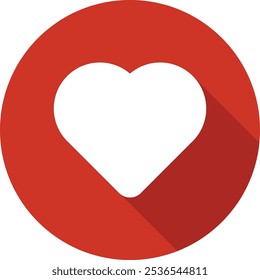 Love Heart Red Circle Icon with Red Shadow Isolated on White Background