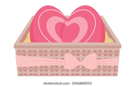 Love heart red pink basket ribbon happy valentine 14 february romantic fourteen day happy easter egg day rabbit bunny march april month passion gift beautiful character cartoon icon object drawing	